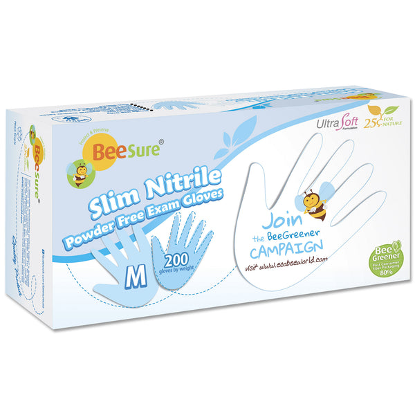 BeeSure Slim White Nitrile Gloves PF